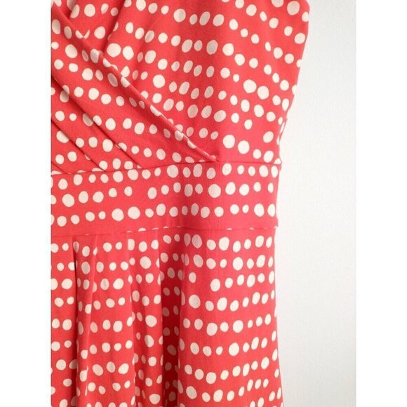 Lands' End Sleeveless V-Neck Dress Orange Red Polka Dot Stretch - 14/16 (L) - Picture 4 of 8